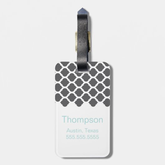 Gray Moroccan Pattern met Monogram Bagagelabel (Achterkant verticaal)