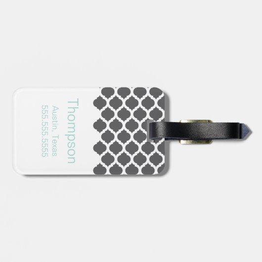 Gray Moroccan Pattern met Monogram Bagagelabel (Achterkant horizontaal)