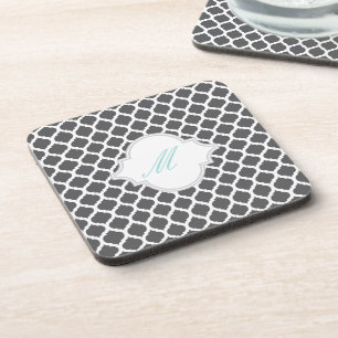 Gray Moroccan Pattern met Monogram Cork Onderzette Drankjes Onderzetter