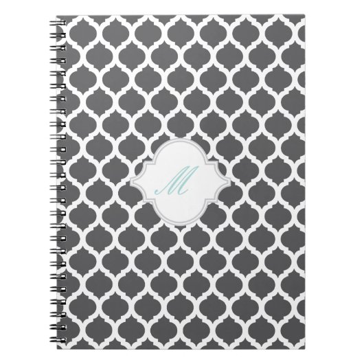 Gray Moroccan Pattern met Monogram Notitieboek (Voorkant)
