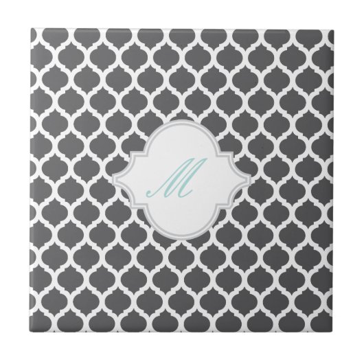 Gray Moroccan Pattern met Monogram Tile Trivet Tegeltje (Voorkant)