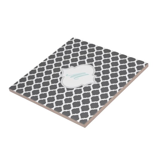 Gray Moroccan Pattern met Monogram Tile Trivet Tegeltje (Zijkant)