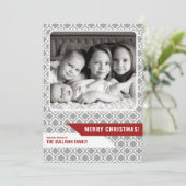 Gray Moroccan Pattern Modern Merry kerstfoto Feestdagenkaart (Staand voorkant)