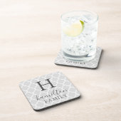 Gray Moroccan Pattern Monogram Bier Onderzetter (Rechterzijde)