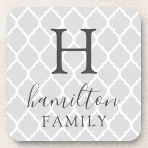 Gray Moroccan Pattern Monogram Bier Onderzetter