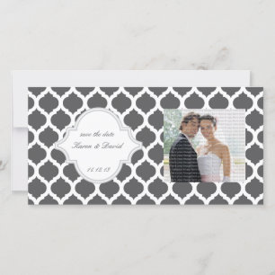 Gray Moroccan Pattern Save the Date Photo Cards