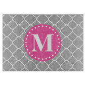 Gray Moroccan Quatrefoil Pattern roze Monogram Snijplank (Voorkant)