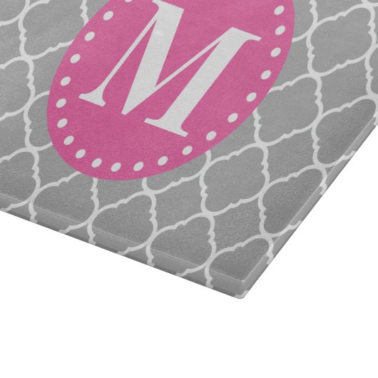 Gray Moroccan Quatrefoil Pattern roze Monogram Snijplank (Hoek)