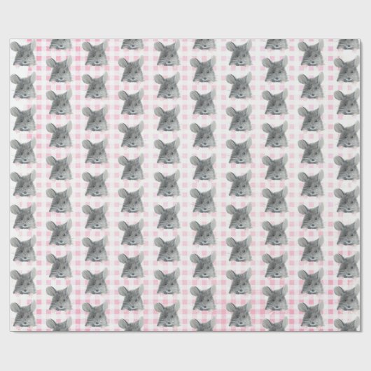 Gray Mouse op Gingham Cadeaupapier (Vlak)