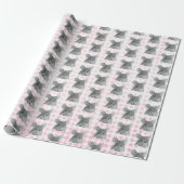 Gray Mouse op Gingham Cadeaupapier (Uitgerold)
