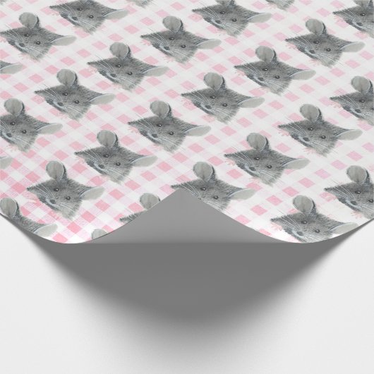 Gray Mouse op Gingham Cadeaupapier (Hoek)
