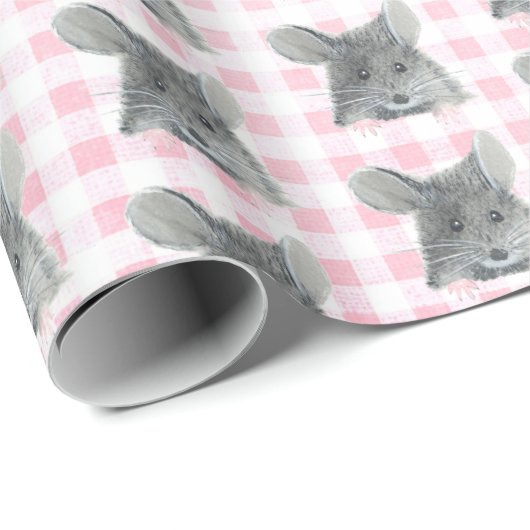 Gray Mouse op Gingham Cadeaupapier (Rol Hoek)