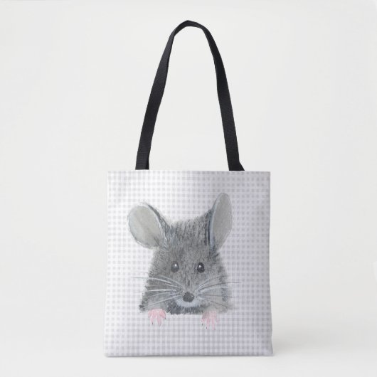 Gray Mouse op Gingham Tote Bag (Voorkant)