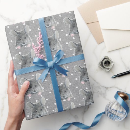 Gray Mouse op Polka Dots Cadeaupapier (Geschenken)