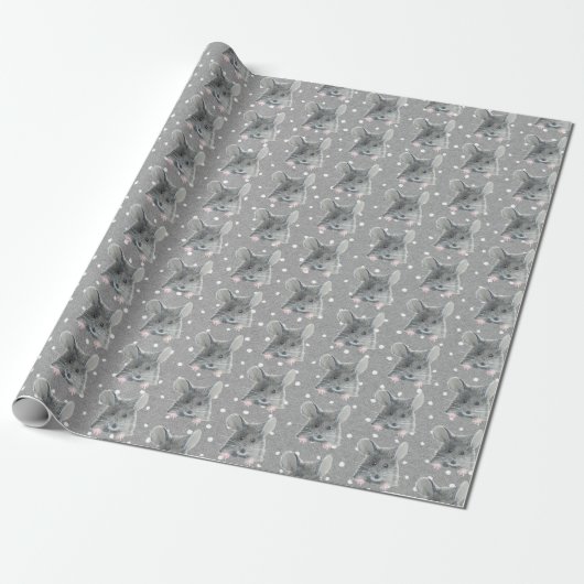 Gray Mouse op Polka Dots Cadeaupapier (Uitgerold)