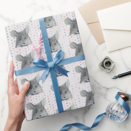 Gray Mouse op Polka Dots Cadeaupapier (Geschenken)