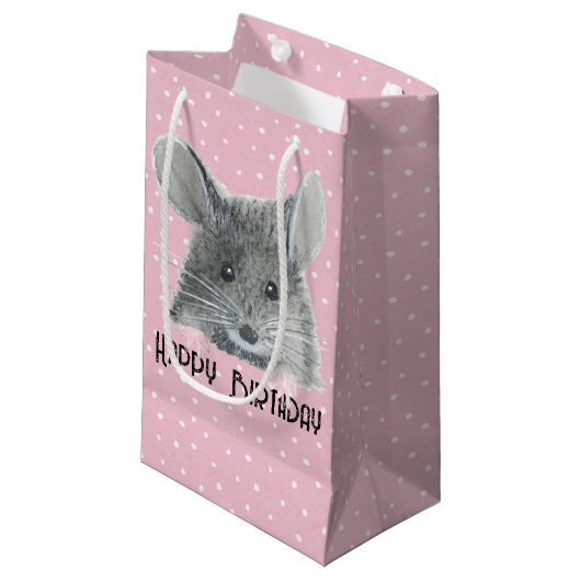 Gray Mouse op Polka Dots Klein Cadeauzakje (Voorkant Gekanteld)