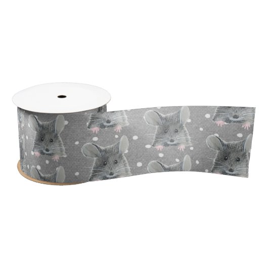 Gray Mouse op Polka Dots Satijnen Lint (Spoel)