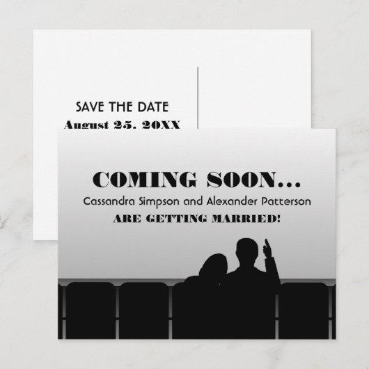 Gray Movie Theater Save the Date Briefkaart (Voorkant / Achterkant)