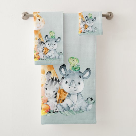 Gray Munt Waterverf Cute Safari Oerwouden Bad Handdoek (Insitu)