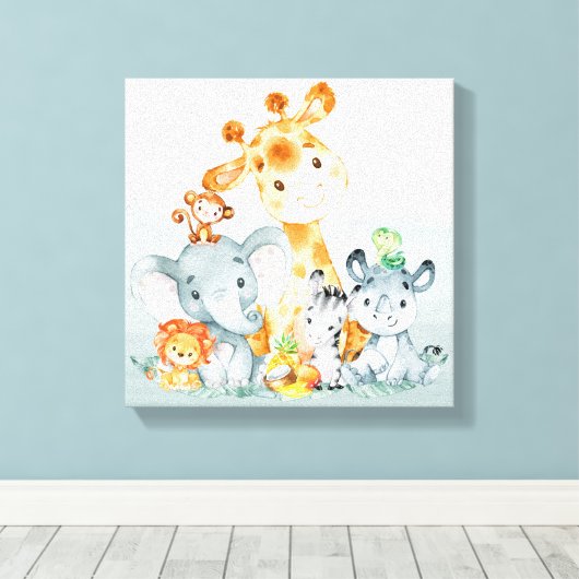 Gray Munt Waterverf Cute Safari Oerwouden Canvas Afdruk (Insitu (Houten vloer))