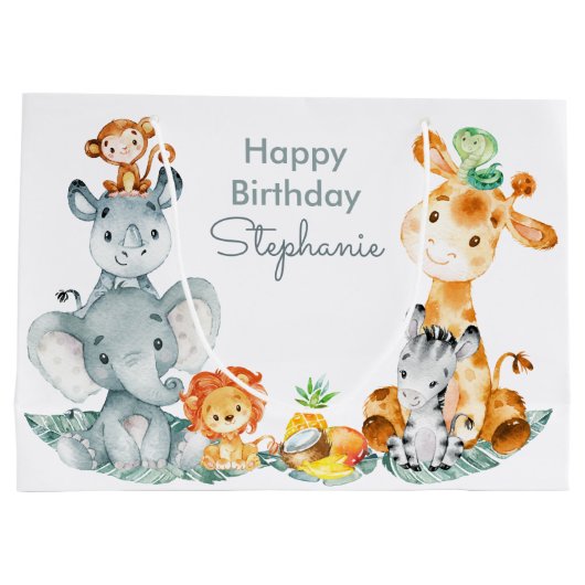 Gray Munt Waterverf Cute Safari Oerwouden Groot Cadeauzakje (Achterkant)