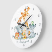 Gray Munt Waterverf Cute Safari Oerwouden Grote Klok (Hoek)