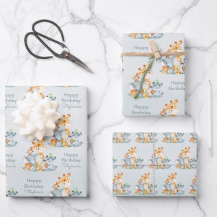 Gray Munt Waterverf Cute Safari Oerwouden Inpakpapier Vel