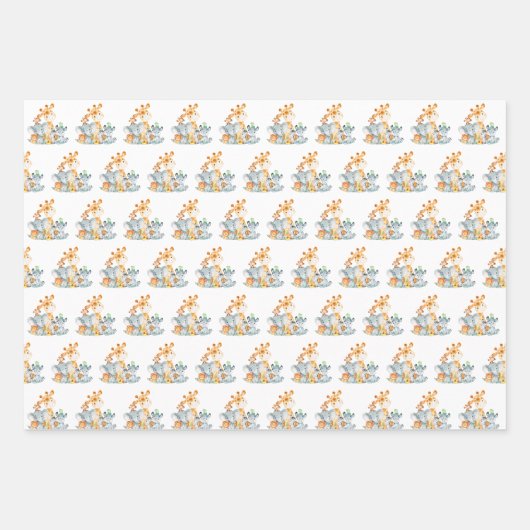 Gray Munt Waterverf Cute Safari Oerwouden Inpakpapier Vel (Voorkant 3)