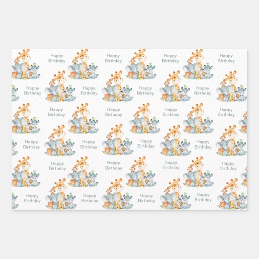 Gray Munt Waterverf Cute Safari Oerwouden Inpakpapier Vel (Voorkant 2)