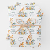 Gray Munt Waterverf Cute Safari Oerwouden Inpakpapier Vel (In situ)