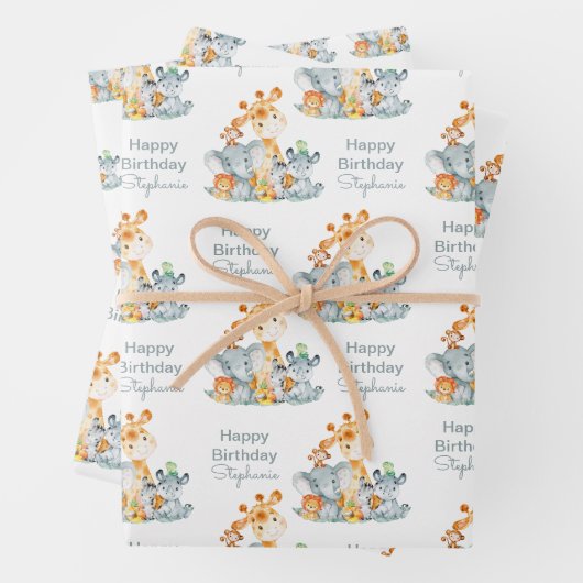 Gray Munt Waterverf Cute Safari Oerwouden Inpakpapier Vel (In situ)