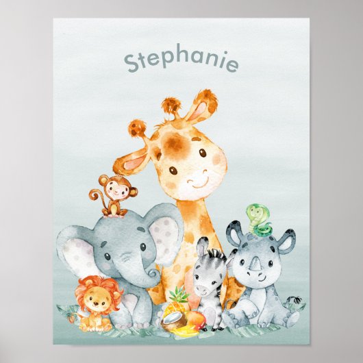 Gray Munt Waterverf Cute Safari Oerwouden Poster (Voorkant)