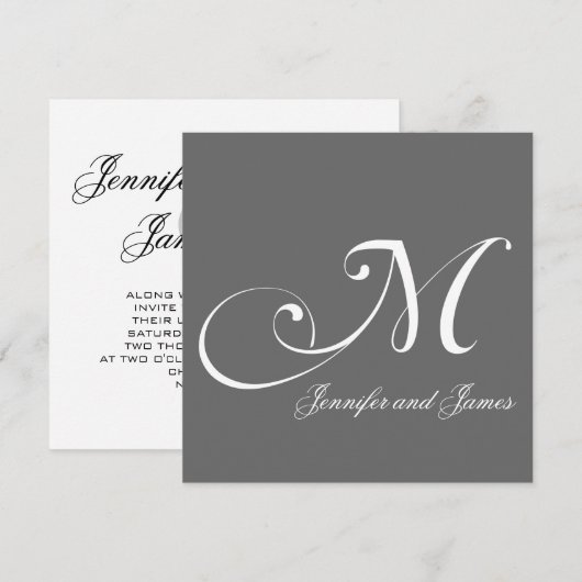 Gray Names Monogram M Wedding Invitations Kaart (Voorkant / Achterkant)