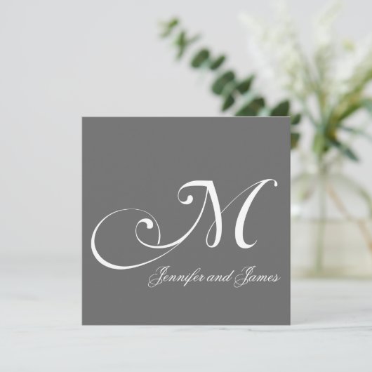 Gray Names Monogram M Wedding Invitations Kaart (Staand voorkant)