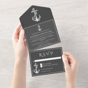 Gray Nautical Anchor All in One Wedding Invite All In One Uitnodiging