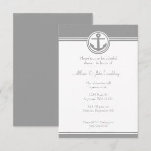 Gray Nautical Anchor Bridal Shower Invitation Kaart