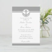Gray Nautical Anchor Wedding Invitation Kaart (Staand voorkant)