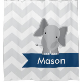 Gray Navy Blue Chevron Elephant Kinder gepersonali Douchegordijn