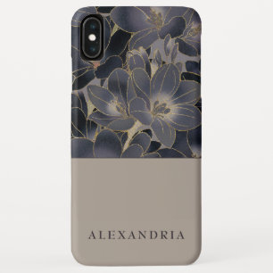Gray & Navy Blue Floral   Gepersonaliseerd Case-Mate iPhone Case