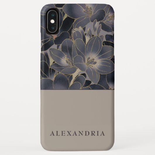 Gray & Navy Blue Floral | Gepersonaliseerd Case-Mate iPhone Case (Achterkant)
