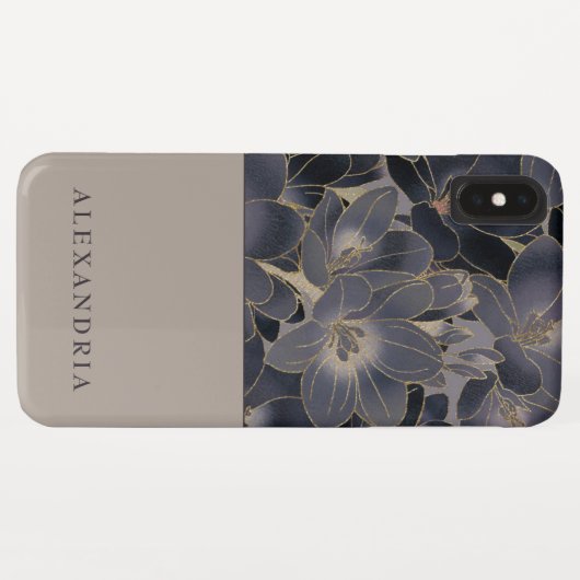 Gray & Navy Blue Floral | Gepersonaliseerd Case-Mate iPhone Case (Achterkant (horizontaal))