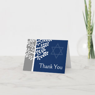 Gray Navy Blue Tree of Life Bar Mitzvah Hartelijk  Bedankkaart