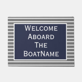 Gray & Navy Blue Welkom in Boat Doormat Deurmat