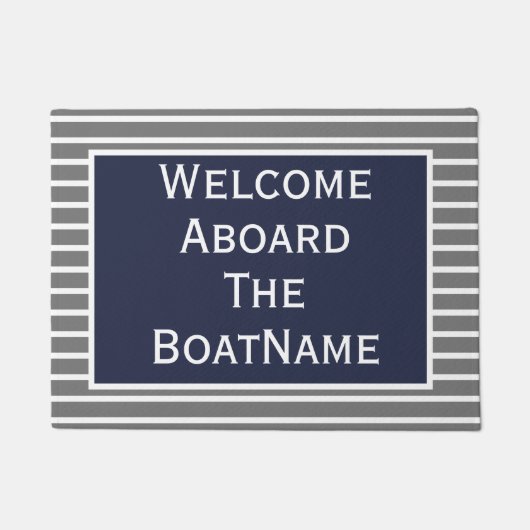Gray & Navy Blue Welkom in Boat Doormat Deurmat (Voorkant)