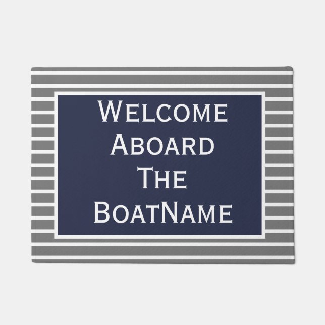 Gray & Navy Blue Welkom in Boat Doormat Deurmat (Voorkant)