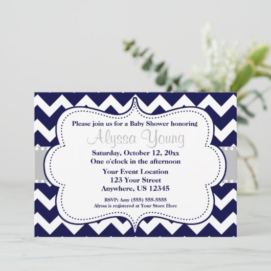 Gray Navy Chevron Kaart (Staand voorkant)