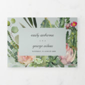 GRAY NAVY FLORAL CACTI FOLIAGE WATERVERF WEDDING DRIELUIK UITNODIGING (Cover)