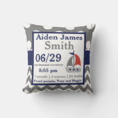 Gray Navy Sailboot Boat Birth Announcement Pillow Kussen (Voorkant)
