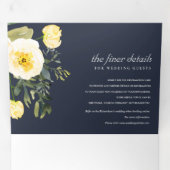 GRAY NAVY YELLOW PEONY FLORAL WATERVERF WEDING DRIELUIK UITNODIGING (Binnenzijde eerst)